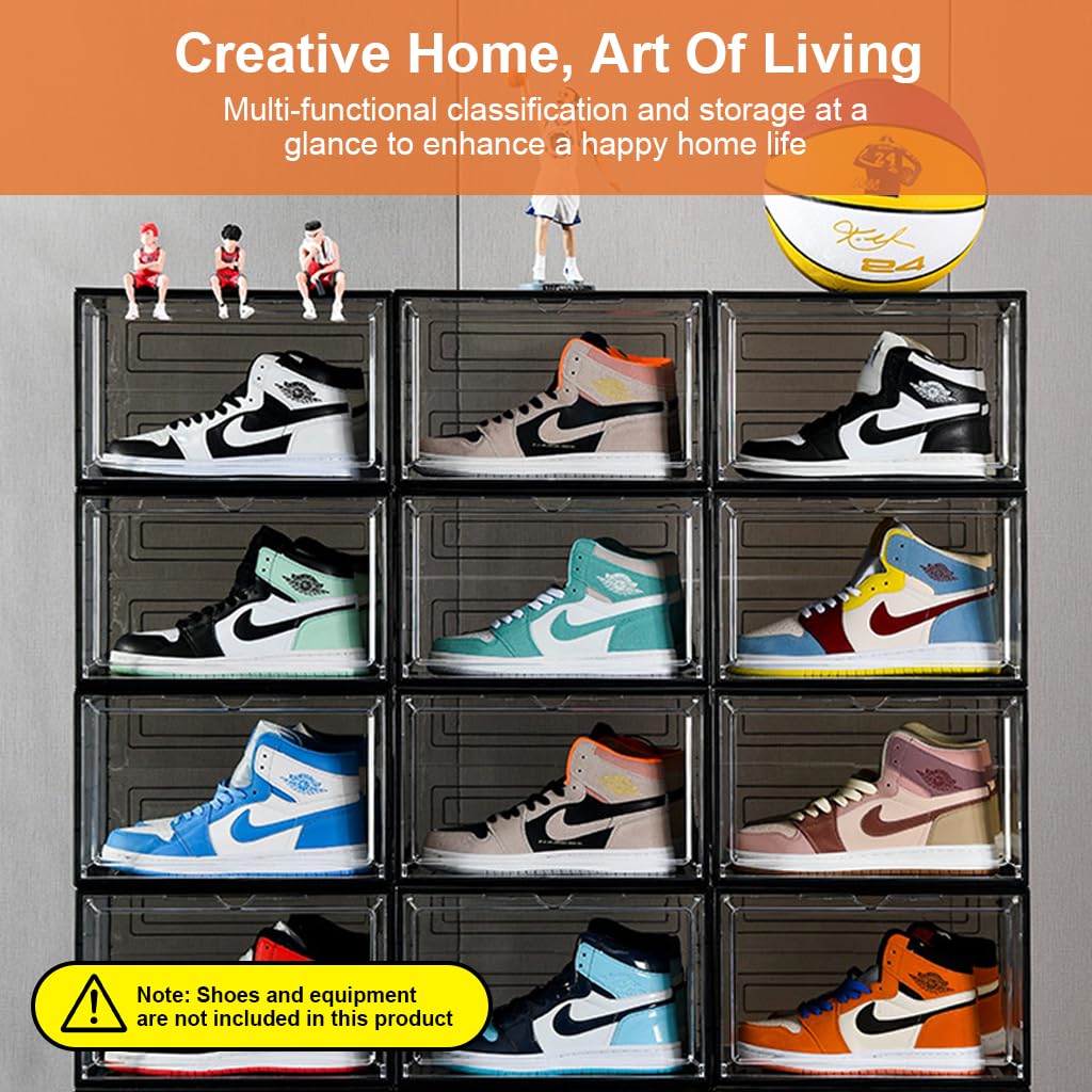 HANNEA Shoe Box Plastic Shoe Boxes Storage Separate Shoes Box with Magnet Door Stackable Shoe Organizer Universal Size Sneaker Shoe Box for Men Shoes Box for Women 4Packs HANNEA Shoe Box Plastic Shoe Boxes Storage Separate Shoes Box with Magnet Door Stackable Shoe Organizer Universal Size Sneaker Shoe Box for Men Shoes Box for Women 4Packs